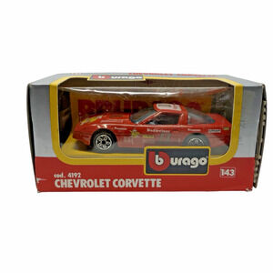 NIB Vintage Bburago Budweiser Red Chevrolet Corvette 1/43 Scale Made in Italy
